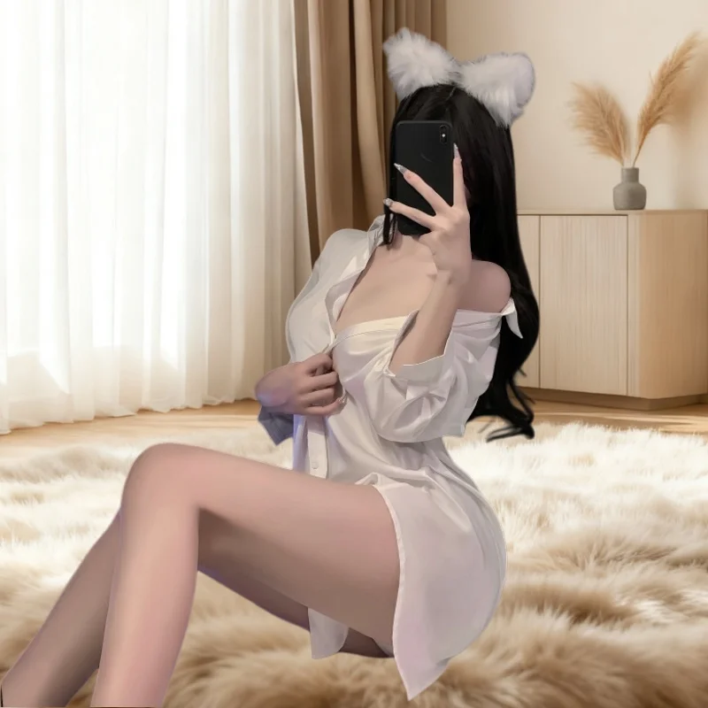 Seksowna bielizna odzież wierzchnia koszula w stylu boyfriend piżama uniform pokusa prezent urodzinowy rozmiar uniwersalny