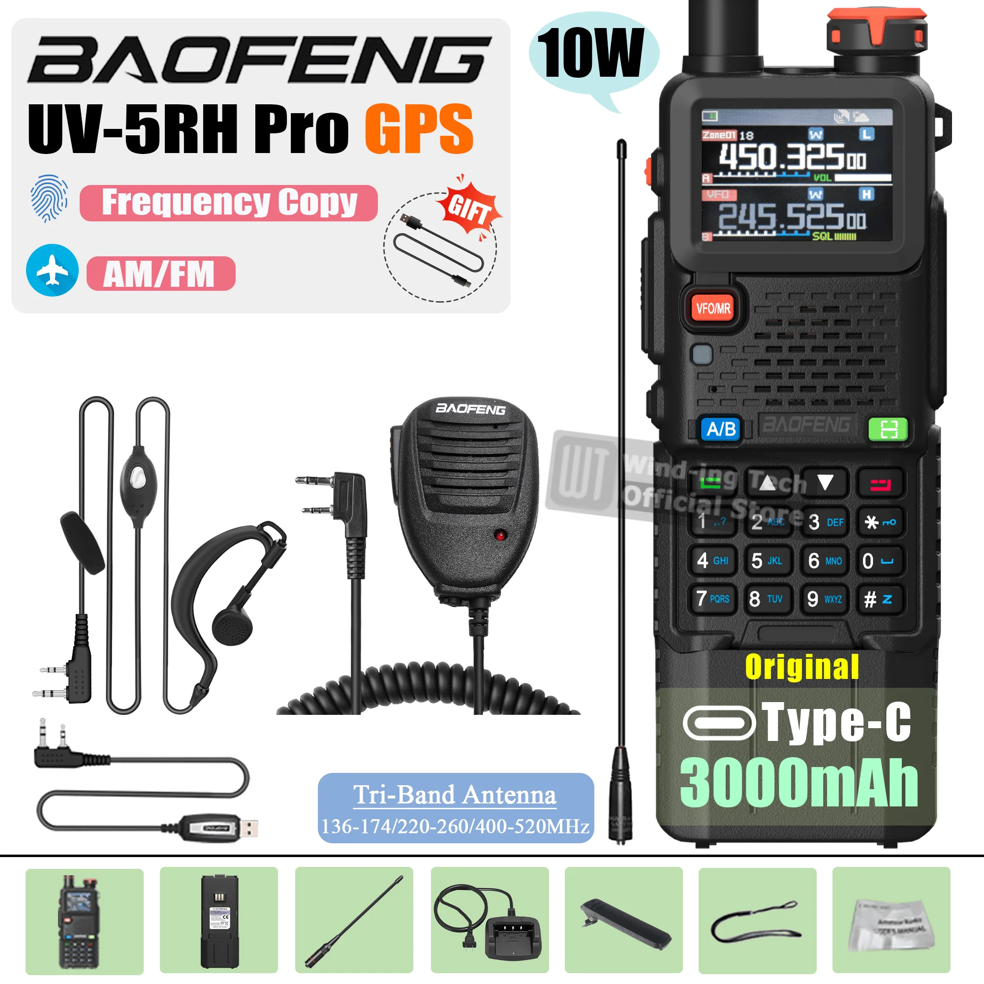 1/2PCS Upgrade Baofeng UV 5RH Pro GPS Walkie Talkie 3000mAh 5200mAh Verlengd Verdikte batterij Frequentie Kopie Type-C Ham Radio