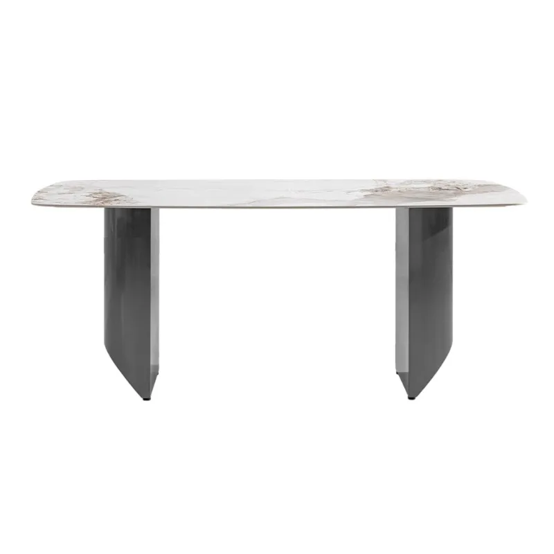 

Rock slab dining table rectangular 8-person stainless steel dining table