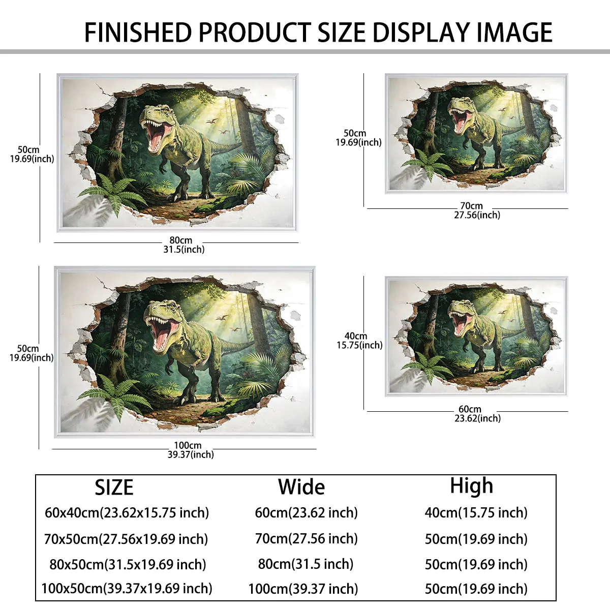 PVC simulated wall stickers with effect of breaking through walls, featuring dinosaur and jungle-themed murals for decoration