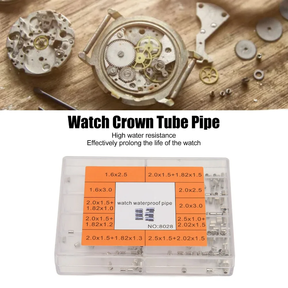 Silver Watch Crown Tube Pipe Stainless Steel 8.6*6.4cm Watch Crown Assortment Waterproof Watch Crown Tube for Watch Renovation