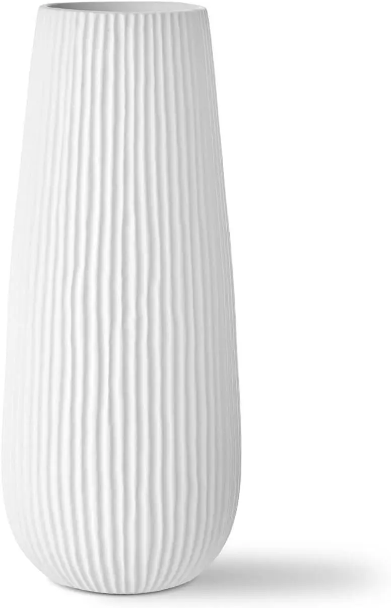 Pure Decorative Ceramic Vase 6.7 x 6.7 x 16.1 in White Matte Finish Scandinavian Style for Home Decor Living Room Entryway Handc