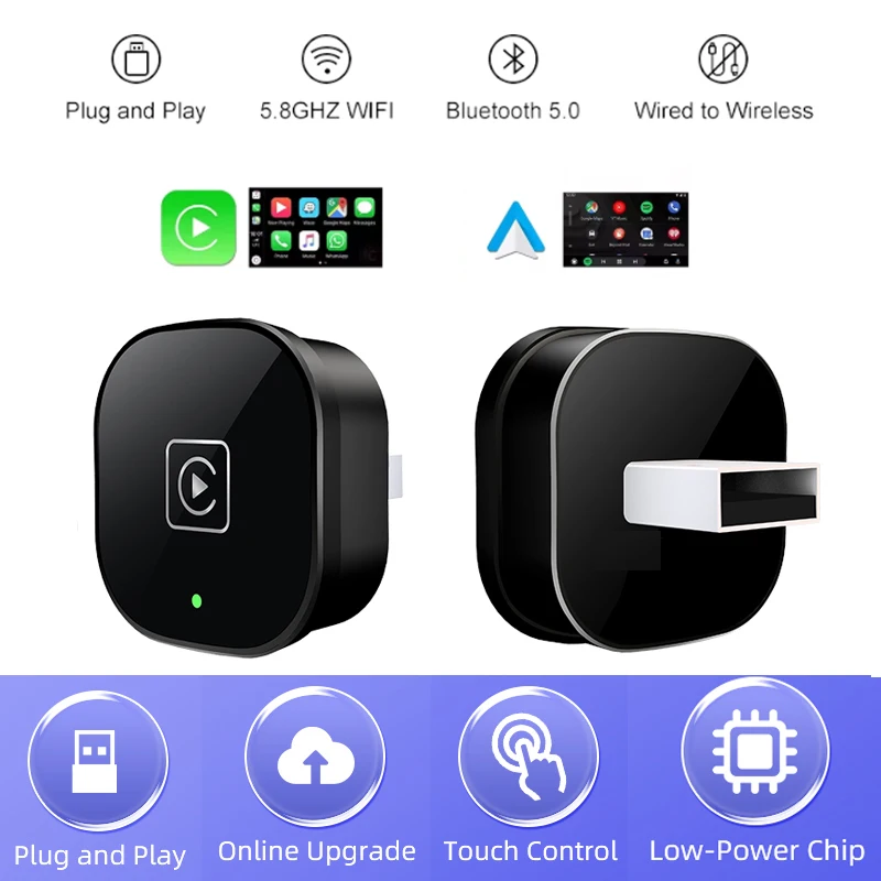

Kebidumei Carplay Wireless Adapter Android Auto 2in 1 Smart Dongle 2025 5G WIFI for OEM Car Stereo With USB Plug and Play