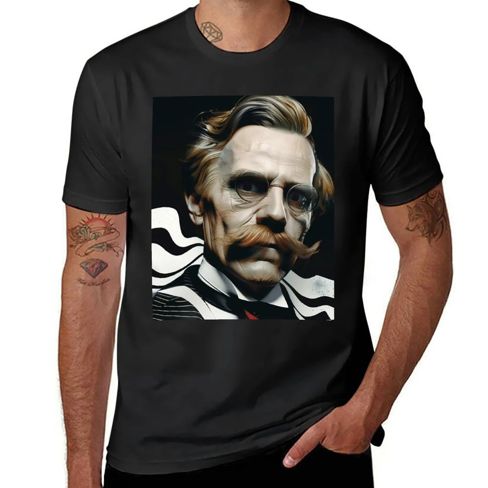 Friedrich Nietzsche Trippy Op Art T-Shirt boys animal print quick-drying anime clothes customs plain white t shirts men