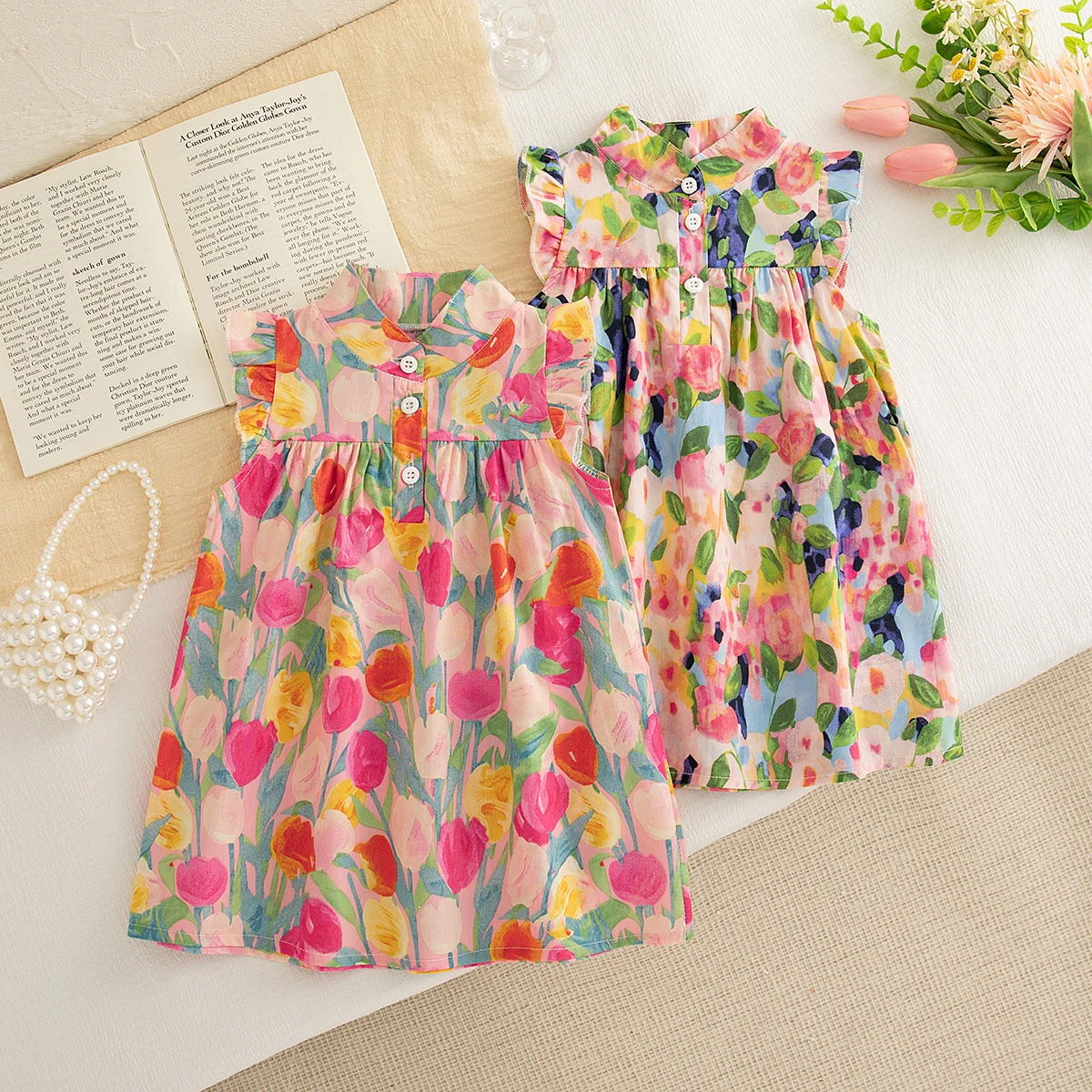 

Baby Dresses Summer All Printed Rendering Style Girls Dresses Cute Casual Baby Clothes Children's Princess Dress