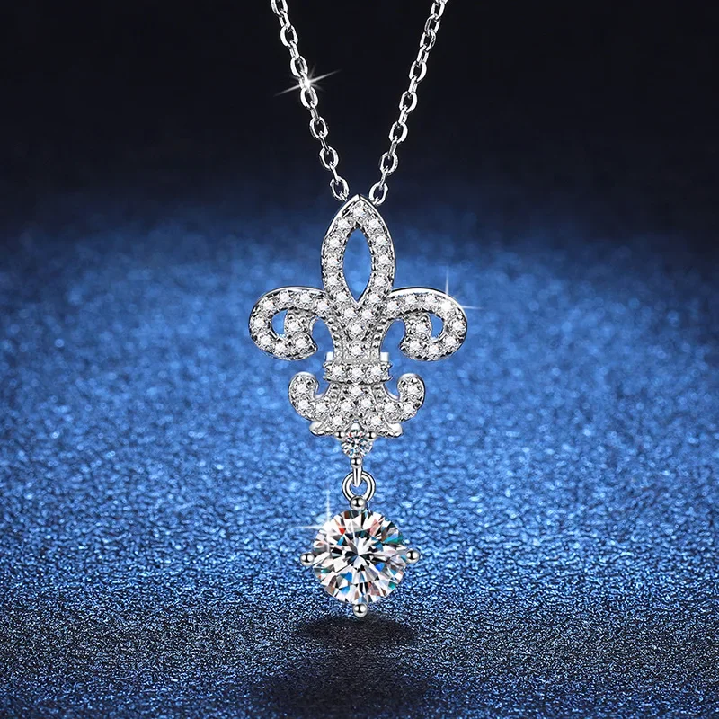 18K real platinum pt950 pendant crown Queen Iris luxury 1 carat D moisturesand diamond necklace