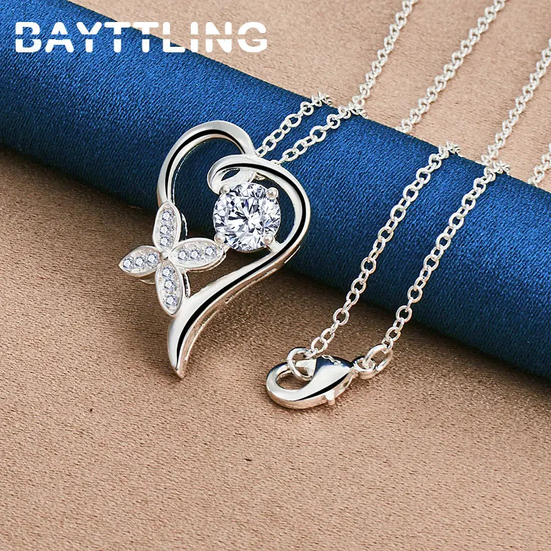 

925 Sterling Silver Luxury 16-30 Inches Fine Heart AAA Zircon Necklace For Women Fashion Charm Temperament Party Gift Jewelry