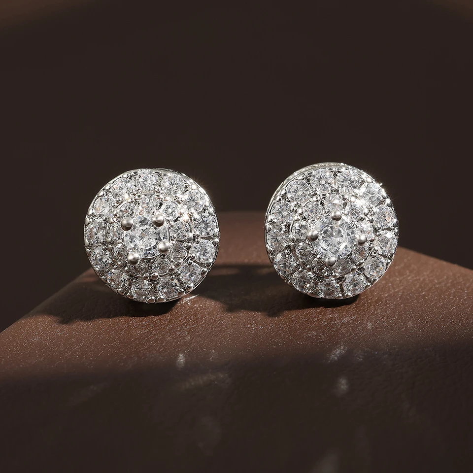 Hip Hop Rock Runde Kupfer Zirkonia Stud Ohrringe Silber/Gold Farbe Metall Kristall Ohr Schmuck für Männer Frauen Party Geschenk – Detail 7