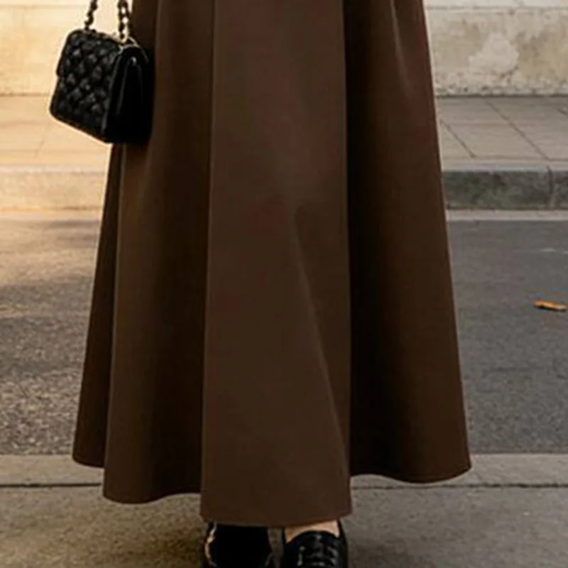 Women's Brown 2 Piece Fall Outfit 2026 Corduroy Puff Sleeve Elegant Luxury Set Top A Line Maxi Skirt Vintage Suit Set Y2K Lady