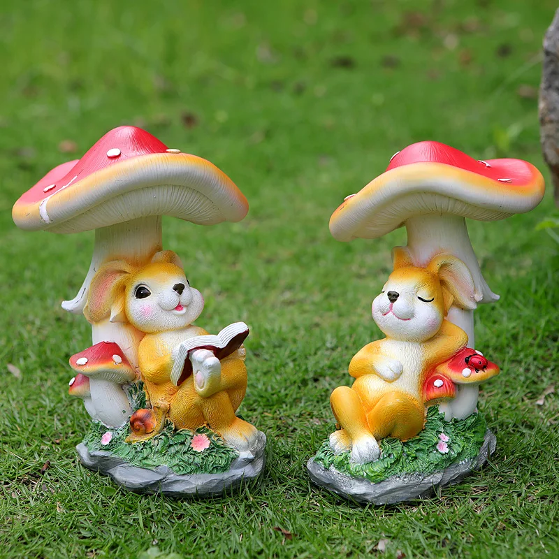 Cartoon Mushroom Rabbit Ornament Resin Landscaping Courtyard Desktop Flower Stand Layout Balcony Garden Decoration