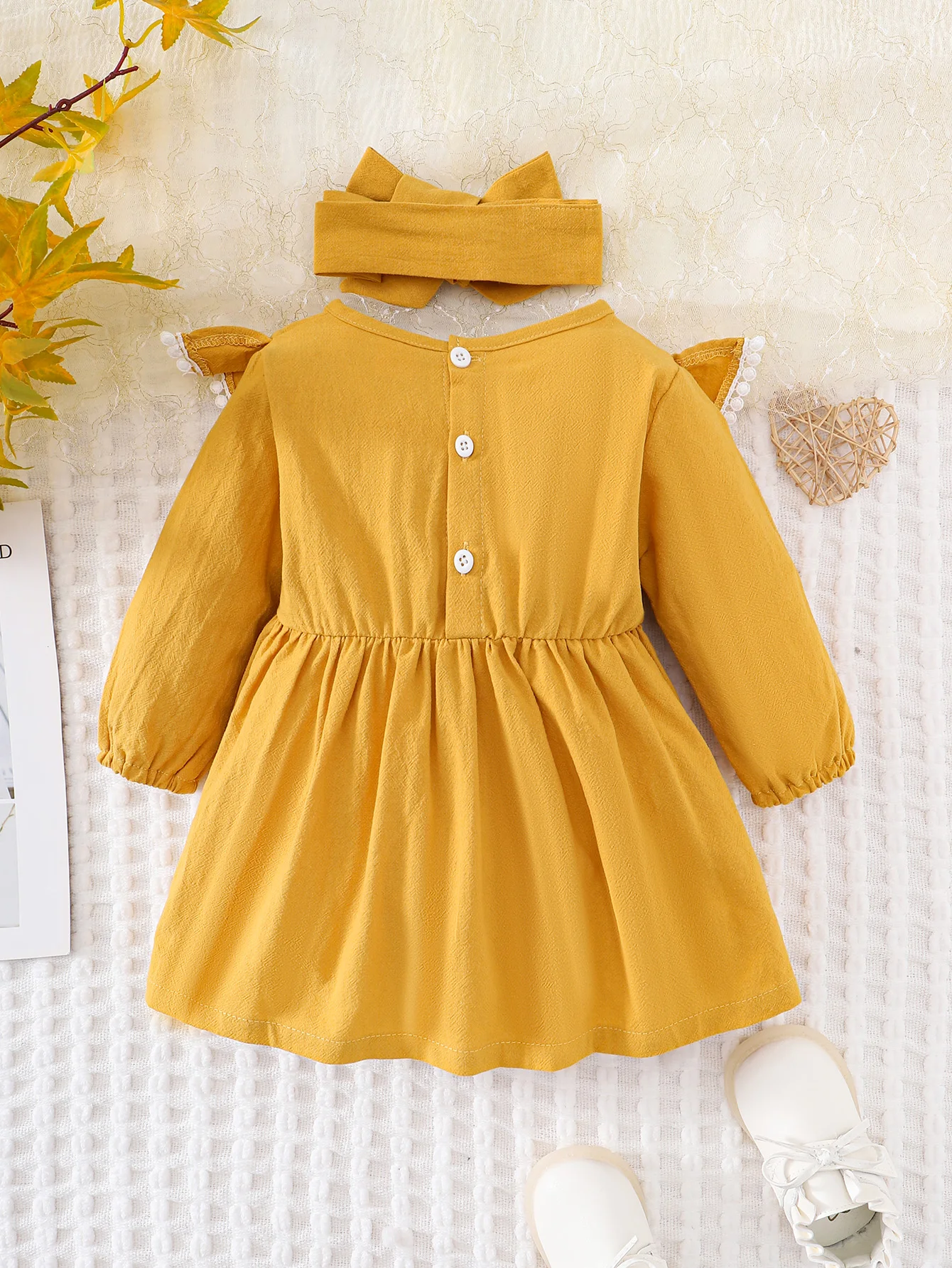 6-36M Two-Piece Baby Girls Comfortable Long-Sleeved Dress With Hollow Flower Pattern For Spring And Summer