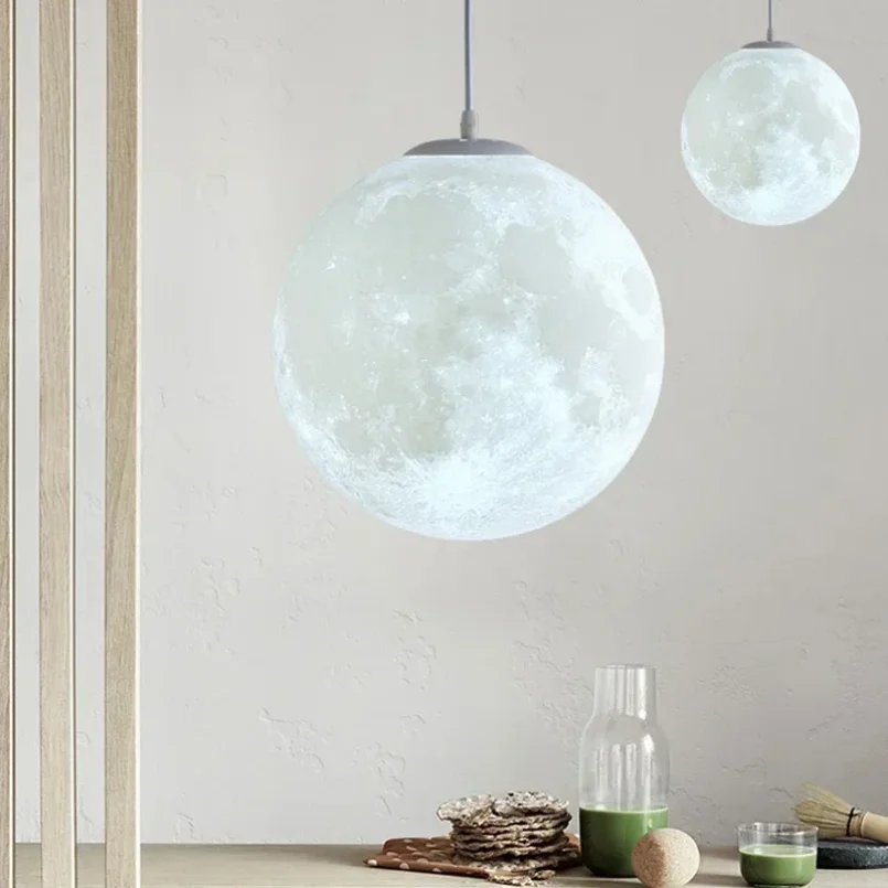 Imagem -04 - Modern 3d Print Ball Moon Pendant Light Pendurado Lâmpada Teto Lustres para Restaurante Loja Café Escadas Casa Decoração Interior