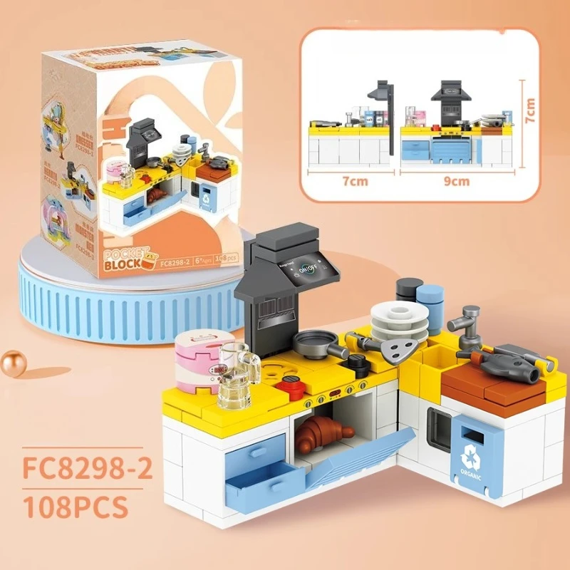 SEMBO Simulation Mini Home Building Blocks Creative Assembly Diy Dressing Table Sofa Coffee Table Kitchen Toys Ornaments Gifts