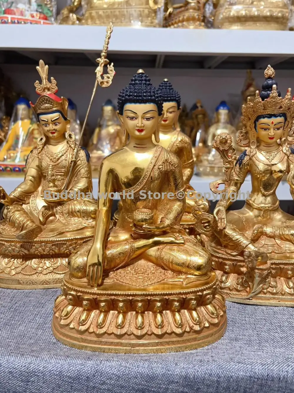 Boutique gilding Buddha Statue Thailand Tibet temple altar Shakyamuni Goddess Green Tara Guru Rinpoche 8 inch copper free ship