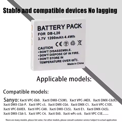 DB-L20 1200mAh Camera Rechargeable Battery for Sanyo Xacti DMX-C1 C4 C5 C6 CA6 CA8 CA9 CG5 CG6 CG9 DSC-C4 C5 E6 J4 VPC-C1 C4 C40