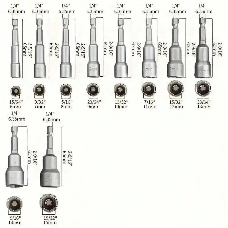 10-14PCS Auswirkungen Buchse Magnetische Mutter Hex Buchse Düse Schraubendreher 1/4 Hex Wrench Set Bohrer Adapter für elektrische Bohrer Werkzeuge – Detail 8
