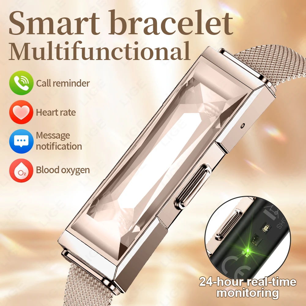

LIGE Smart Jewellery Bracelet Call Reminder Heart Rate Sleep Sports Fitness Tracker Pedometer Smart Watch Fashion Ladies Gift