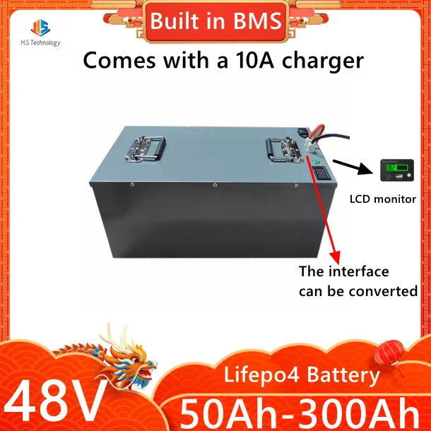 48v  Lifepo4 Battery 50Ah 70Ah 90Ah 100Ah 150Ah 180Ah 200Ah 300Ah for 5KW Solar Photovoltaic System Tricycle EV