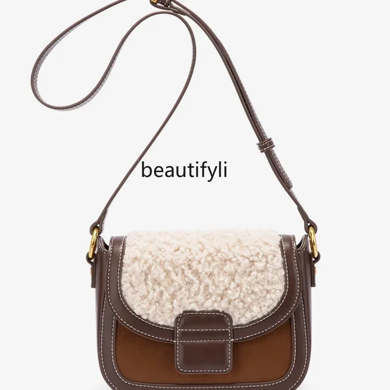 L11 zq Special-Interest Design Shoulder Crossbody Lamb Wool Bag Fashionable All-Match Commuter Saddle Women's Bag