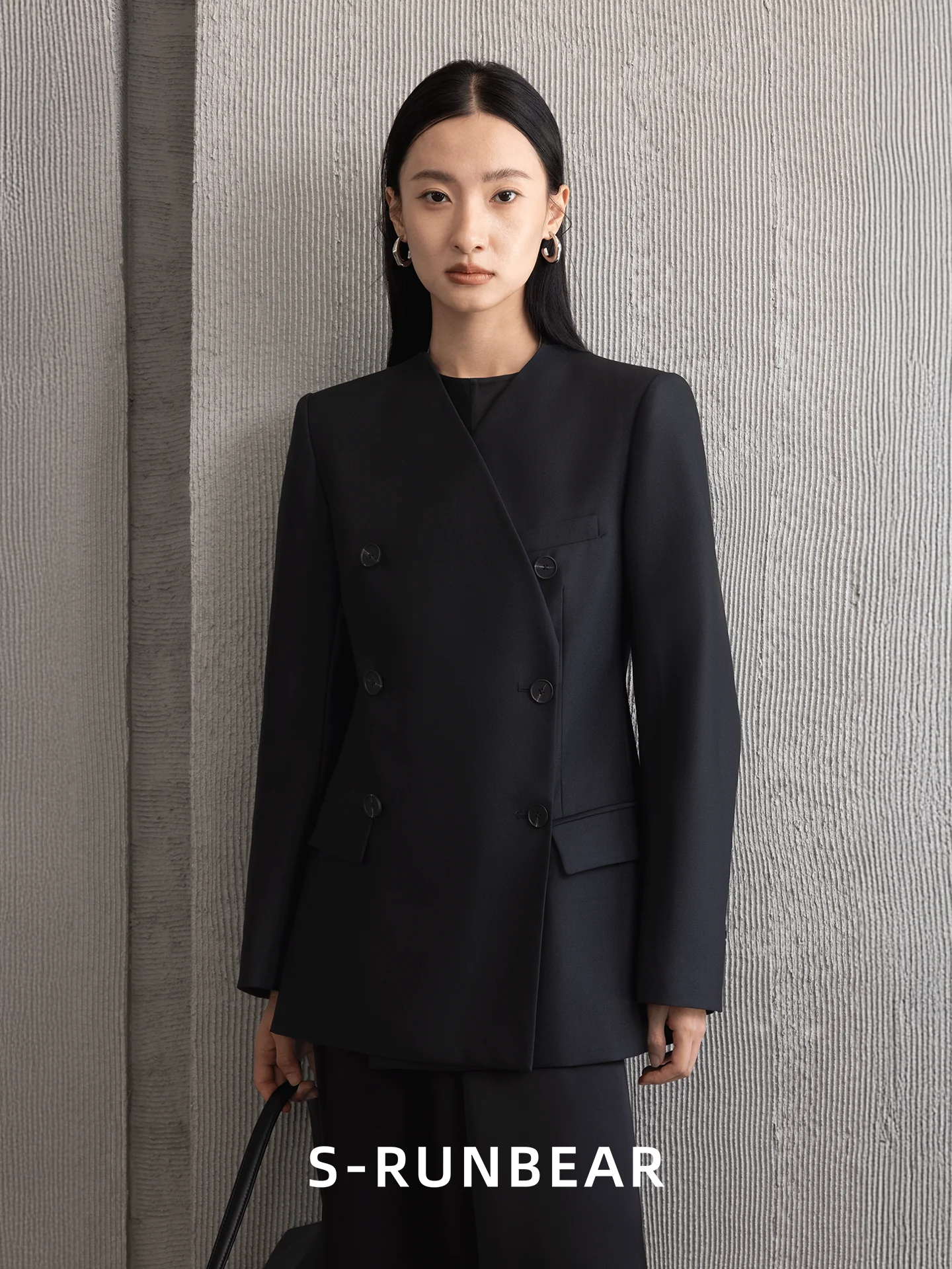 

Женский модный шерстяной жилет SRUNBEAR черного цвета с двубортным воротником и длинными рукавами, приталенный, весна 2026