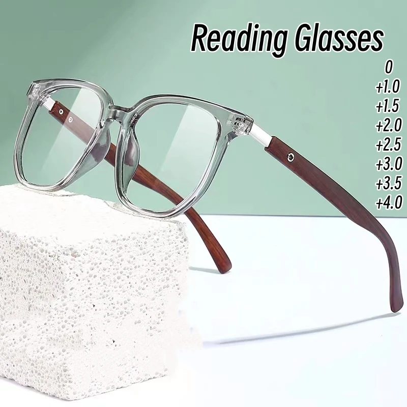 Vintage Large Frame Wooden Grain Leg Myopia Glasses TR Anti Blue Light Pain Eyewear High Definition Presbyopic Glasses for Women