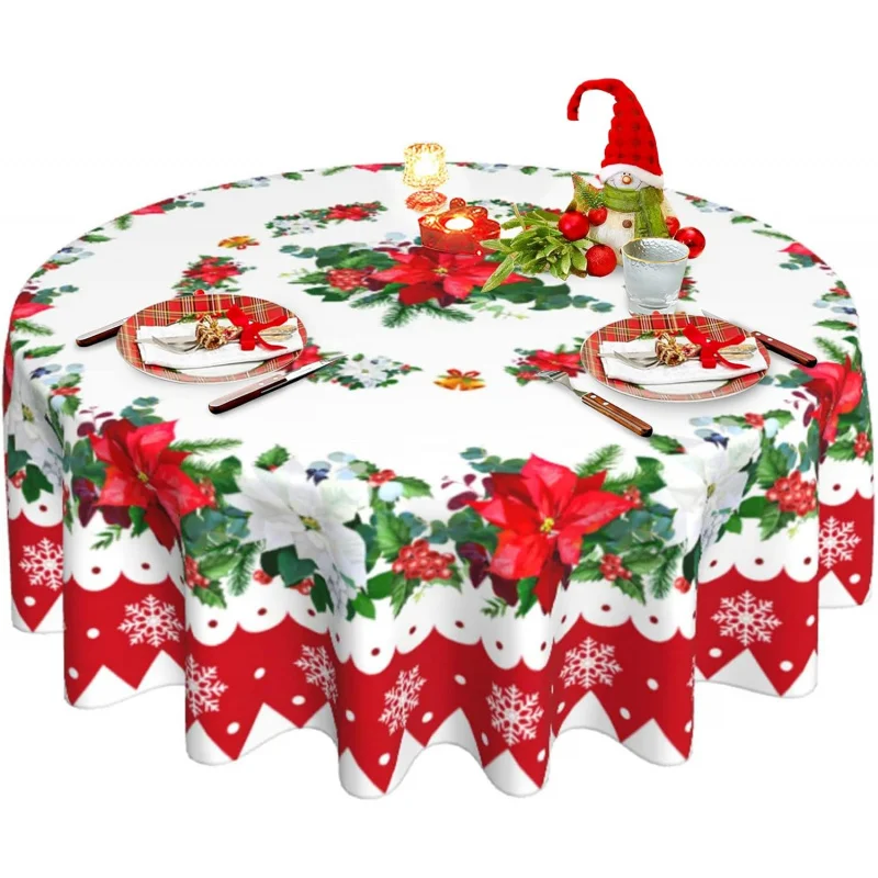 

Christmas Winter Red Snowflake Round Tablecloth Kitchen Living Room Holiday Party Decoration 60X60cm