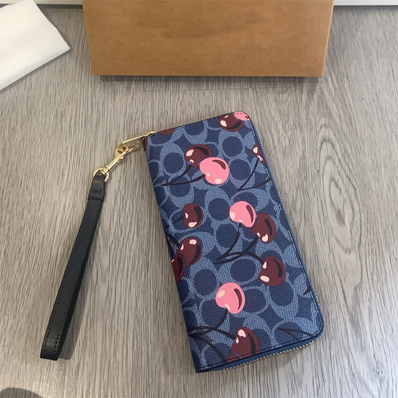 2025 جديد تيري الكرز طباعة محفظة طويلة الرجعية مخلب عملة بطاقة حقيبة يد محفظة جلدية نمط الفاكهة الاستخدام اليومي خفيفة الوزن