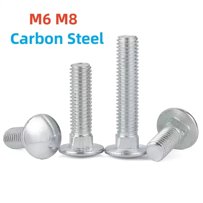 5pcs M6 M8 White Zinc Carbon Steel Round Head Square Neck Carriage Screw Coach Bolt Length: 12-25 mm