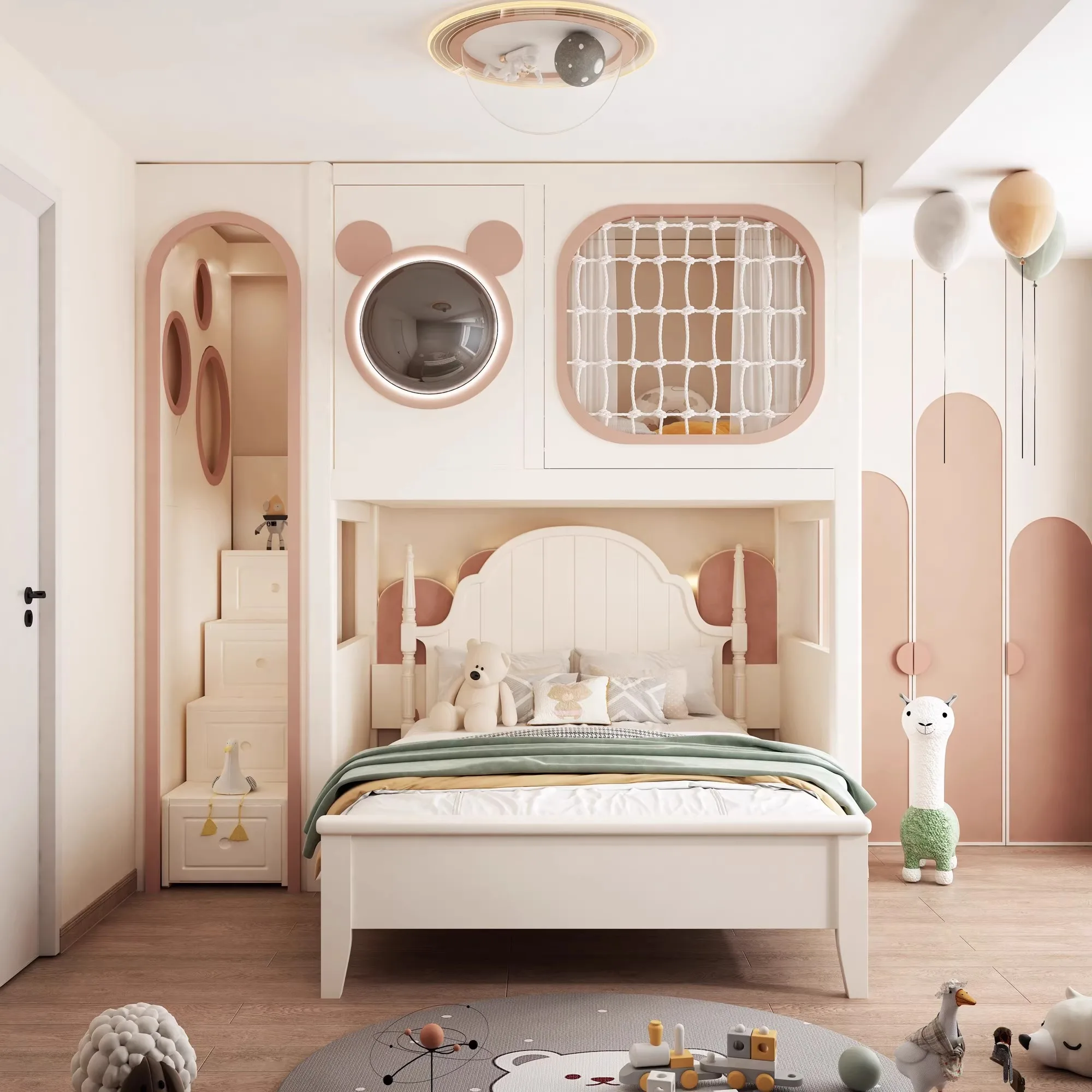 All solid wood dislocation on the bed and off the table, multi-functional staggered