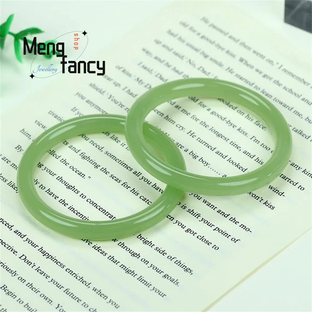 

Natural Hetian Jade Ice-clear and Water-green Round Bracelet Sexy Young Girls High-grade Exquisite Fashion Jewelry Holiday Gifts