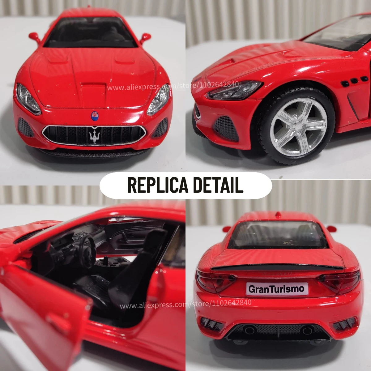 Scale 1/36 Maserati Gran Turismo MC Car Model Replica Diecast Mini Vehicle Collection Home Interior Decor Xmas Gift Kid Boy Toy