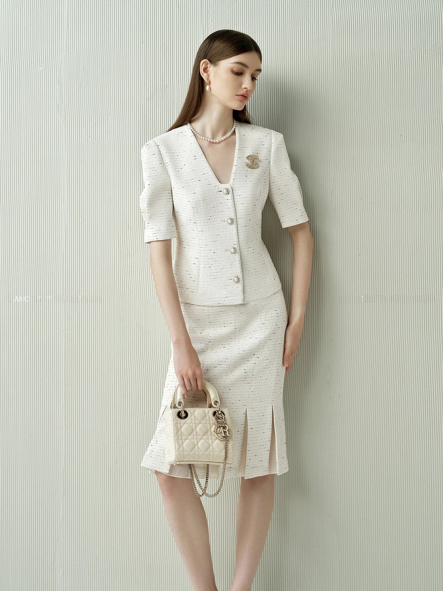 

Blancwing Gentle French Tone Imported Texture Bamboo Joint Linen Sli Suit Jaet f Skirt Women's Autumn Faion