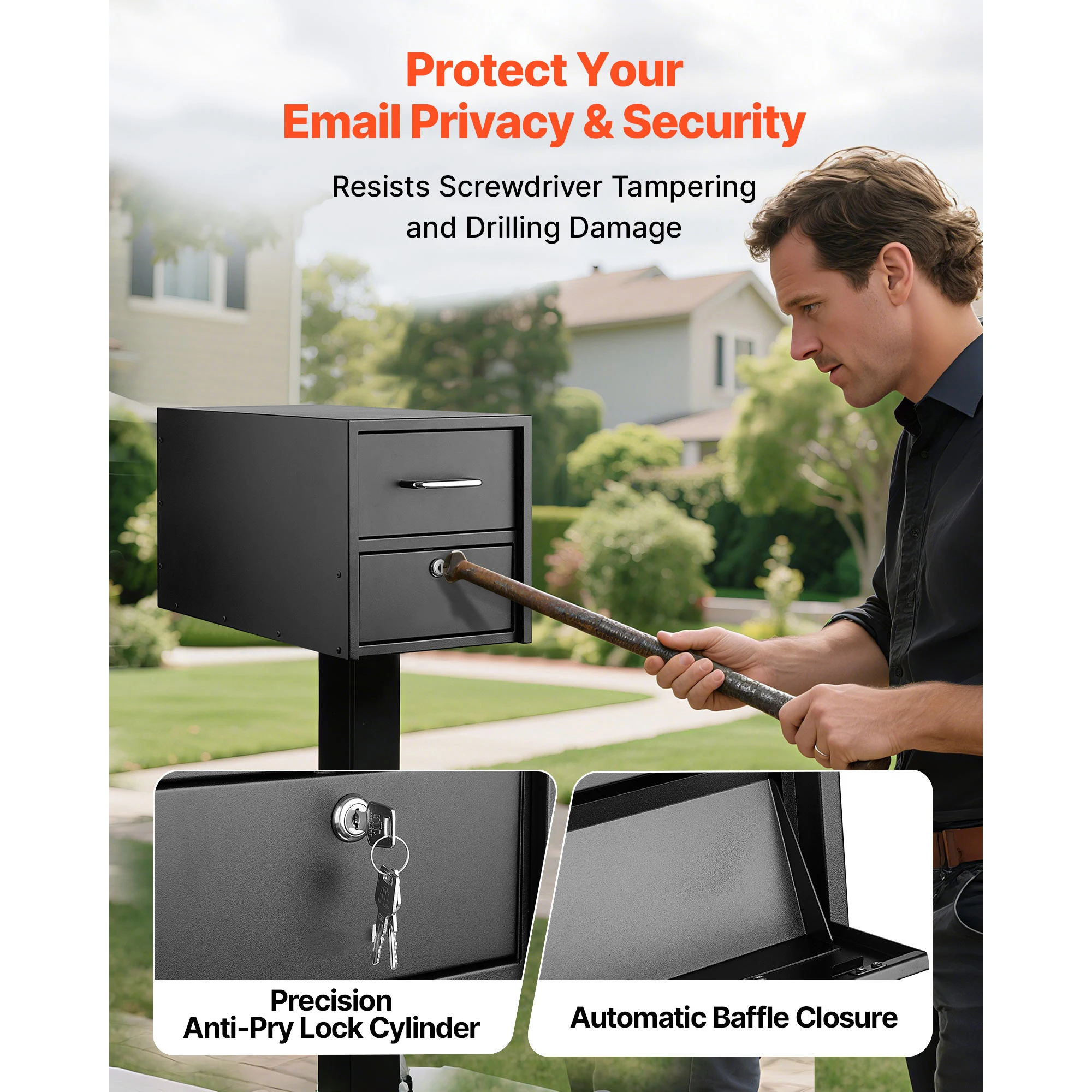 VEVOR Post Mount Mailbox Anti-Pry & Anti-Theft Mailboxes for Outside with Magnetic Door Weather-Resistant for House Outside