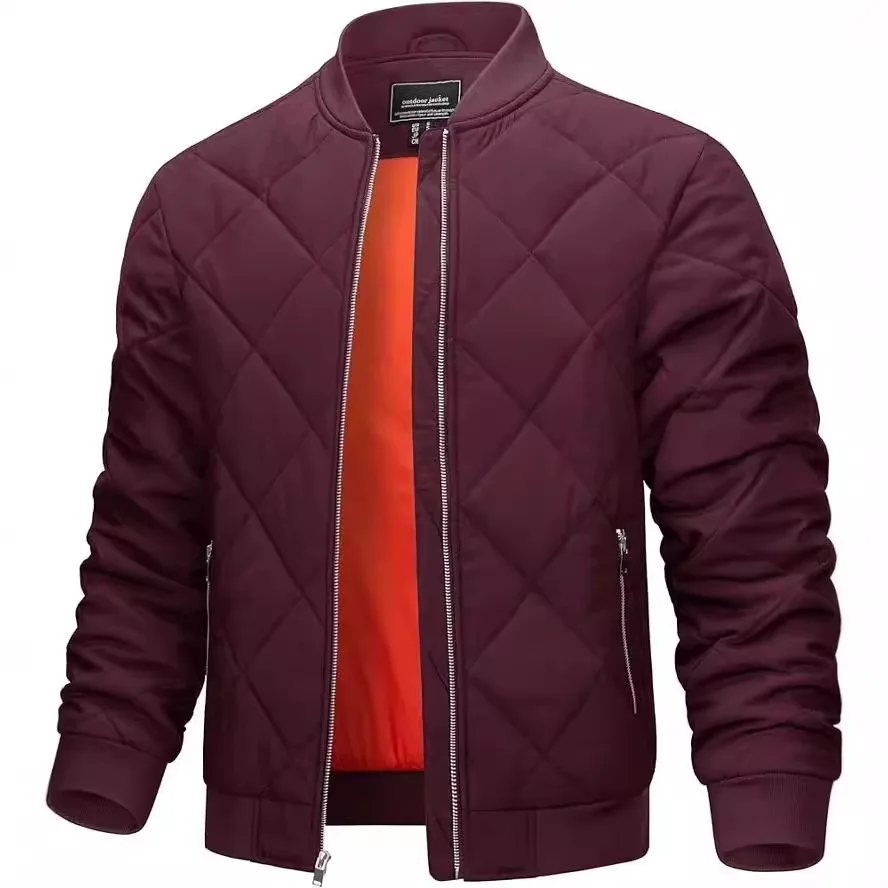 Autumn Winter Lightweight Diamond Stand Collar Padded Jacket Men's Warm Casual Outerwear