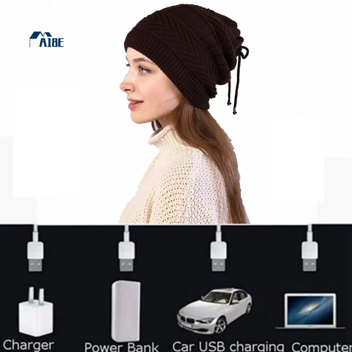 

A18E-USB шарф с подогревом, теплая зимняя вязаная шапка с подогревом, шапка-бини с подогревом и утеплитель для катания на лыжах, кемпинга, охоты