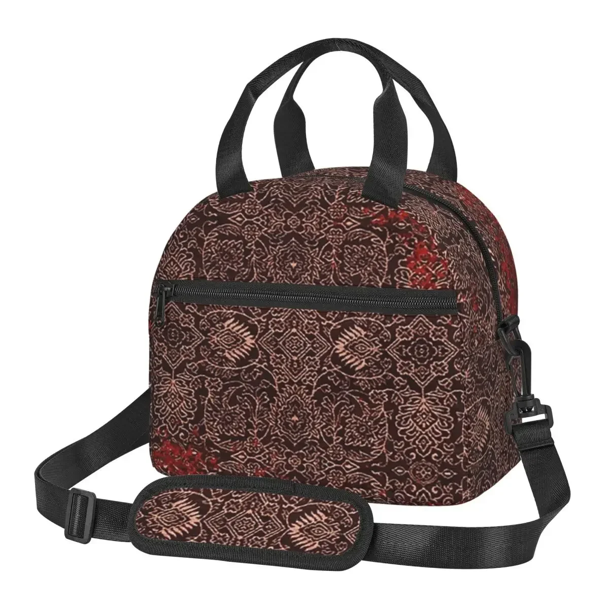Red Vintage Oriental Traditional Moroccan Artwork Insulated Lunch Bag for School Bento Storage Boxes Cooler Thermal Lunch Box