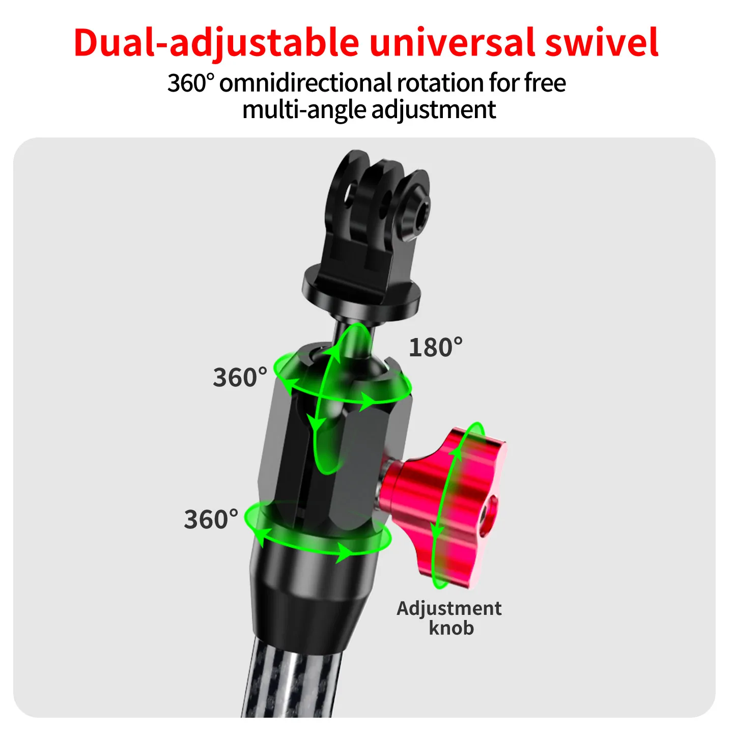 3-in-1 Action-Kamera-Halterung mit 1/4-Zoll-Schraube, Dual 360° ° Drehbarer Kohlefaser-Arm mit Kugelkopfklemme für GoPro DJI Osmo – Detail 6