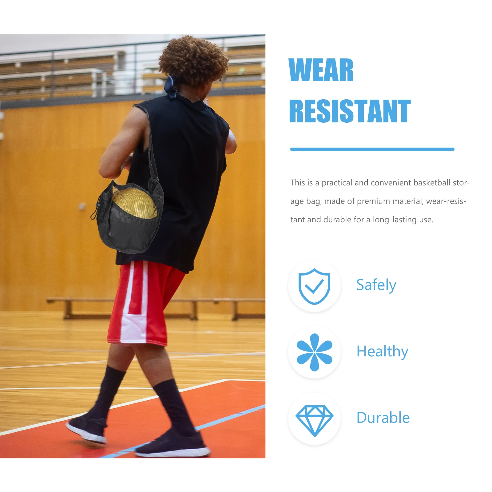 

Basketball Volleyball Bag Mesh Sports Bag Black Net Outdoor Storage Basketball Holder Cross Body Shoulder Long Use Practical