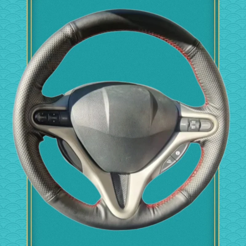Funda de volante cosida a mano para Honda Civic Old Civic (3 radios) 2006-2011, accesorios interiores de coche de cuero de microfibra