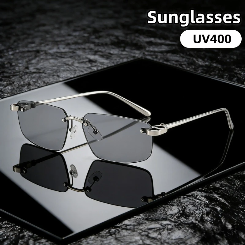 

Premium Frameless Sunglasses Man 2026 New Vintage Trend Luxury Designer Lenses Decorative Glasses Women Fashion Wear Take
