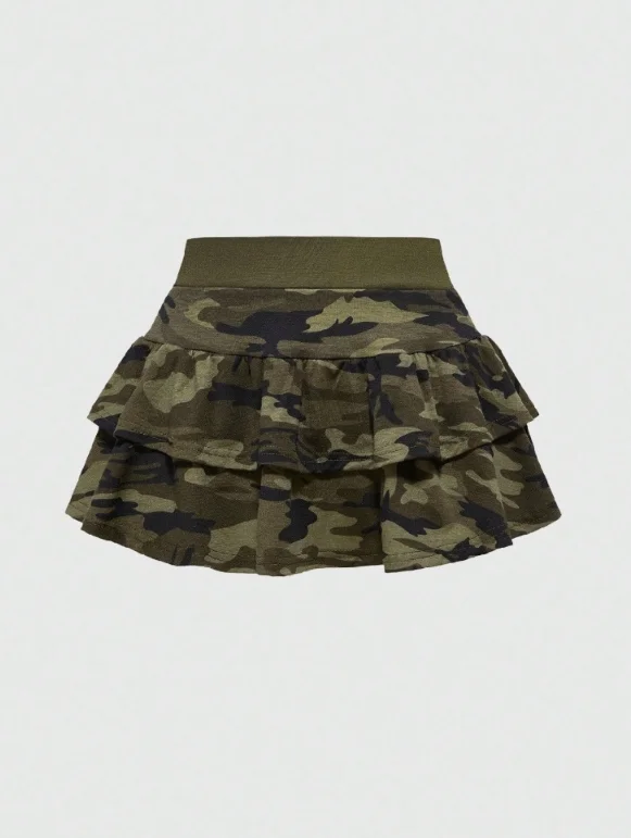 Modischer „Spicy Girl“-Flaggenrock mit Strass, Hochgeschnittener Kurzer Rock, Retro-Camouflage, Süßer Cooler Doppellagiger Plissee-Rock – Detail 5