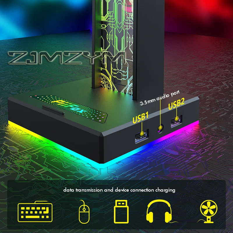 RGB سماعة الألعاب حامل سماعة حامل الرف مع منفذ USB مزدوج 3.5 مللي متر منفذ الصوت سطح المكتب سماعة قوس الألعاب الملحقات