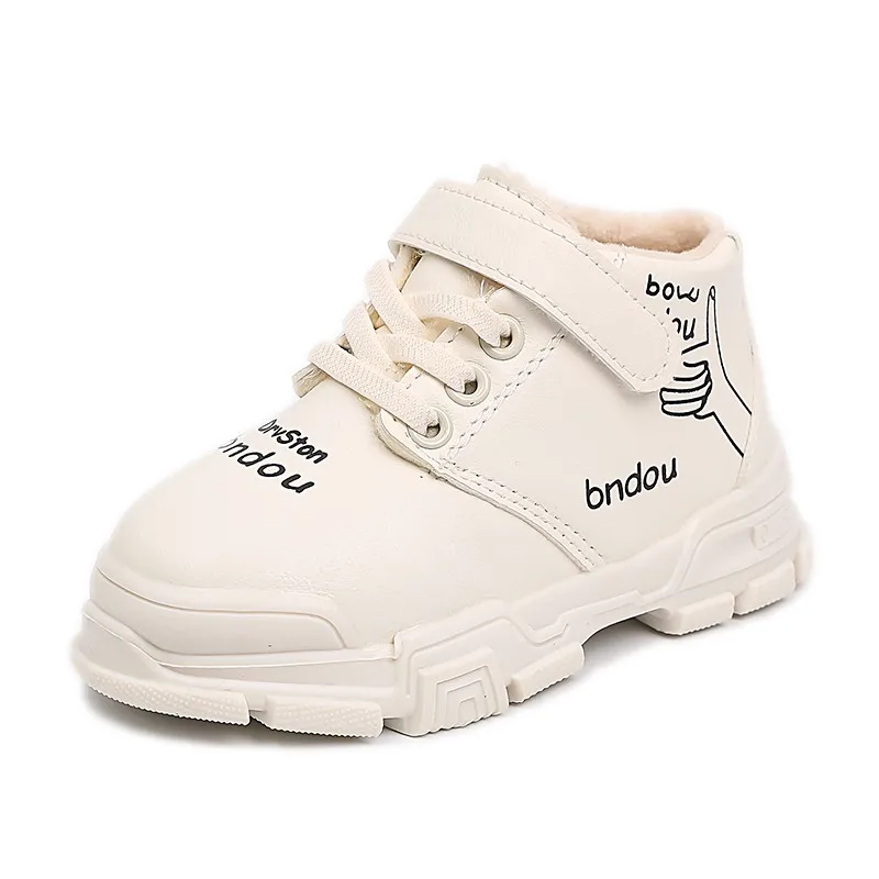 Children's Fleece-Lined Ankle Snow Boots Multiple Colors Hook-Loop Strap Printed Design Warm Winter Footwear for Children 23-29