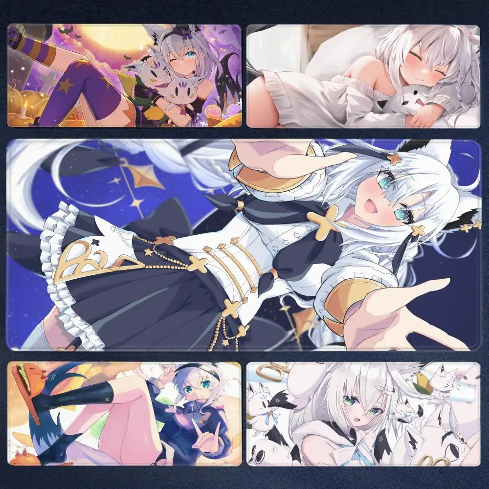 

Shirakami Fubuki Mouse Pad Laptop Hololive Black And White Keyboard Rug PC Kawaii Anime Girl Mousepad XXL Gamer Cabinet Desk Mat