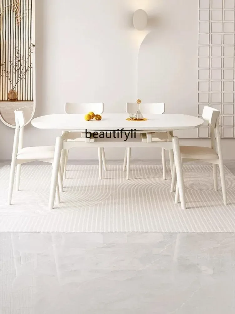 

A13 Cream Style Stone Plate Dining Table Combination Retractable Light Luxury Modern Simple Folding round Table