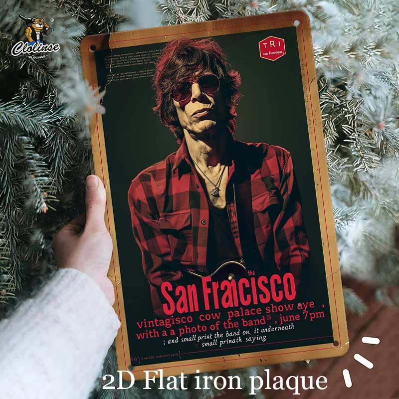 Vintage Rock Concert Metal Sign -  Iron Wall Art Featuring Musician in Plaid Shirt,Glasses, Retro San Francisco Show Poster De