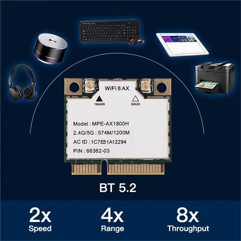 AT82-MPE-AX1800H Wifi 6 1800Mbps Adapter MT7921 Mini PCI-E 2.4Ghz/5Ghz Bluetooth 5.2 With Built-In Antenna Fast For Laptop Suppo