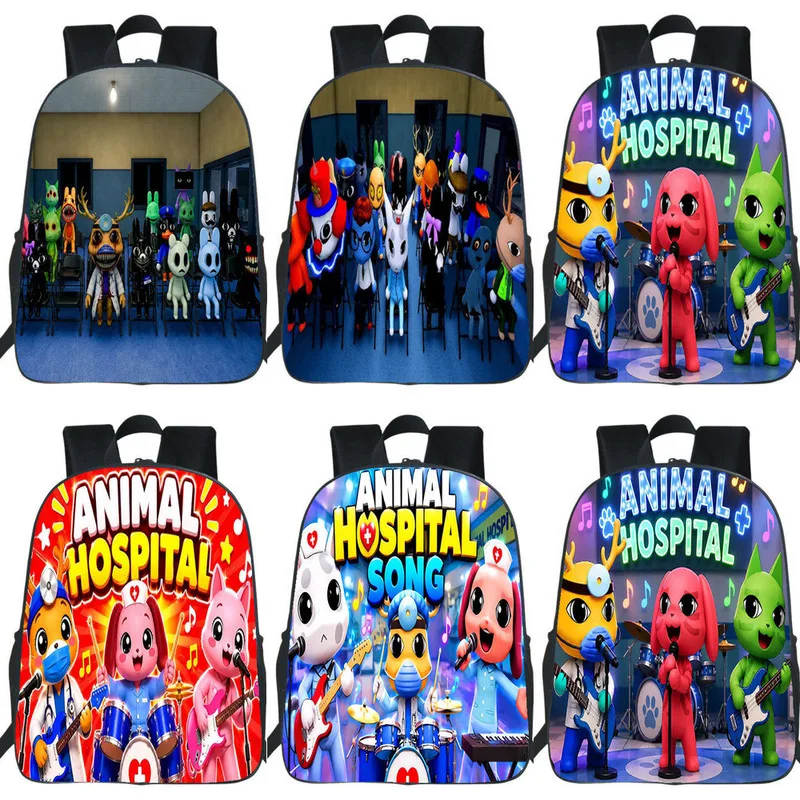 Horror Animal Hospital Backpack Students Cartoon Lunch Bag Pen Bag For Primary And Secondary Schoolbag Animal Hospital Bookbag