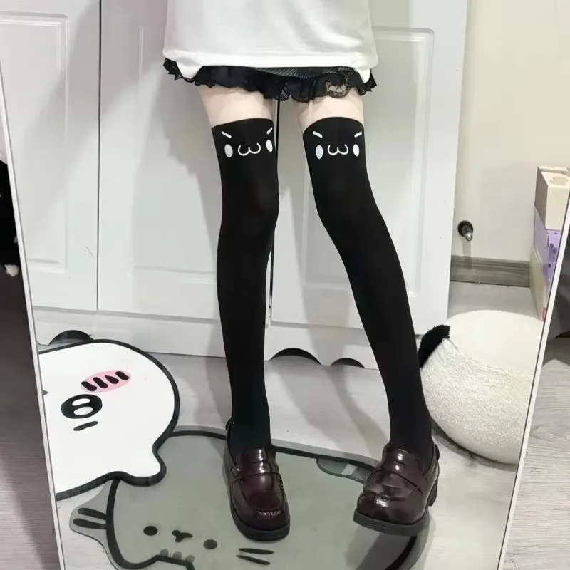 Japanese Kawaii Expression Thigh Socks White Print Long Socks JK Harajuku over Knee Thigh High Stockings Y2K Cosplay Socks