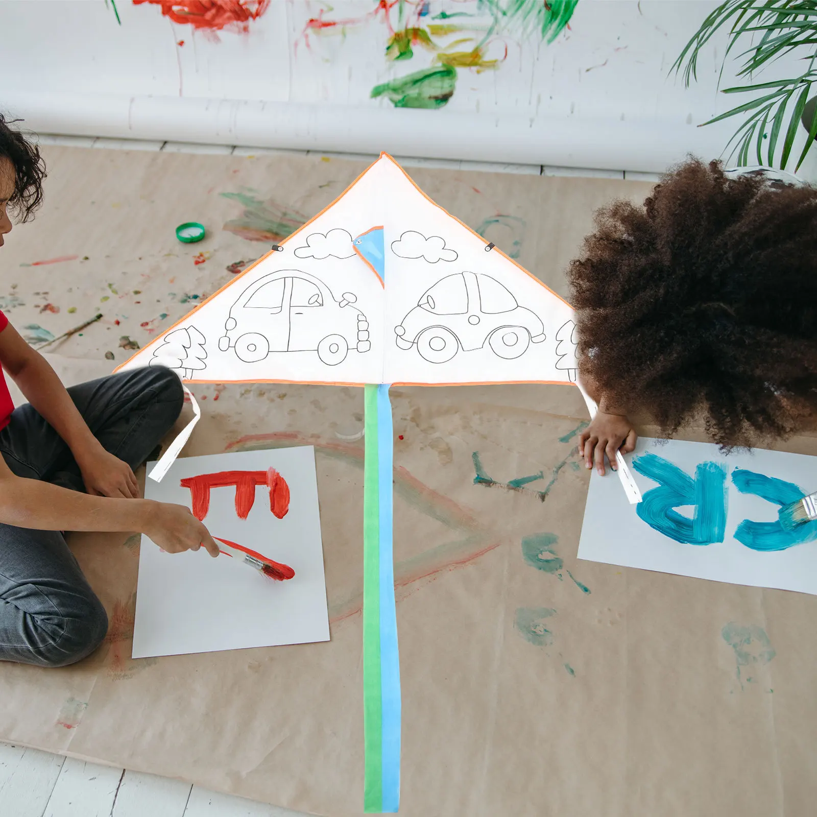 2 juegos de cometa pintada a mano DIY, Kit para colorear para niños, arte creativo, Graffiti volador de poliéster, actividad educativa, cometa en blanco DIY